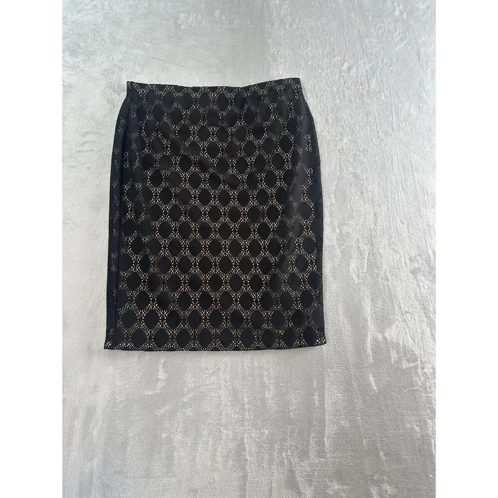 Vince Camuto Black Lace Overlay Lined Midi Pencil Skirt - Size L